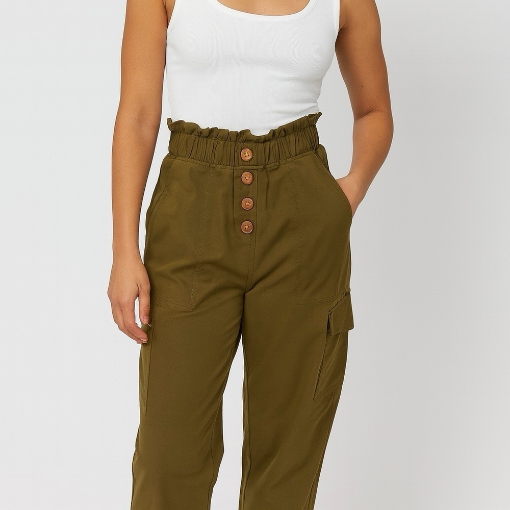 Define Your Inspiration Women’s Olive Cargo Jogger Pants-Small - Picture 2 of 4